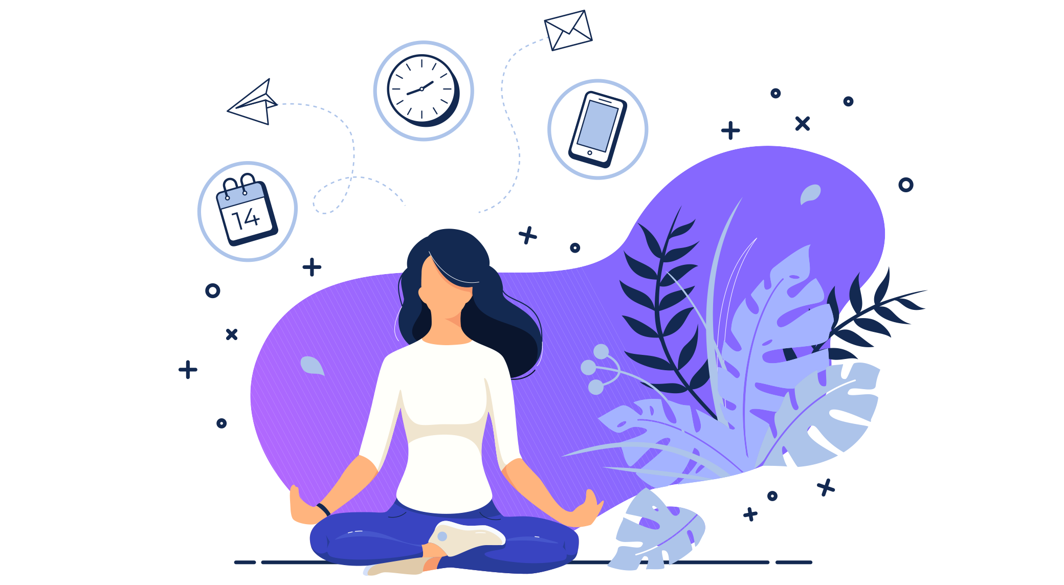 Illustration of woman taking a break from work to meditate
