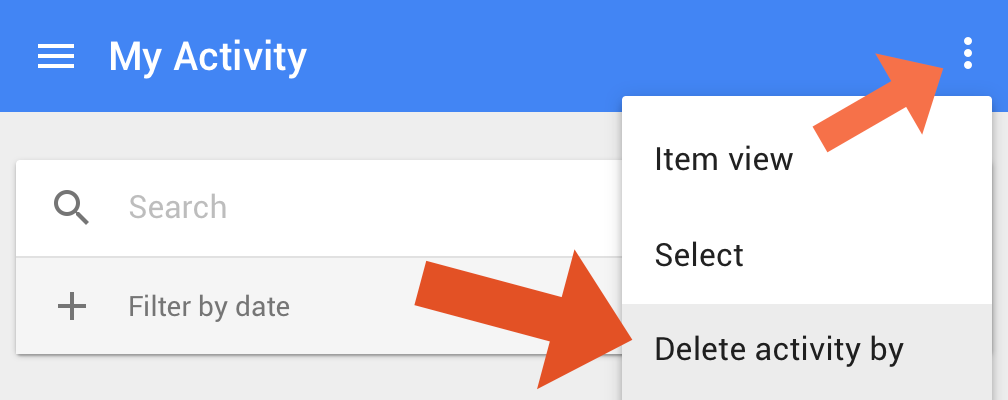 Screenshot showing how to delete Google activity history.