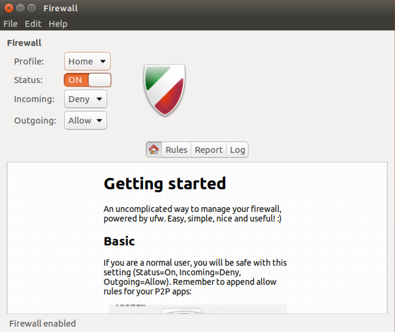 Screenshot showing firewall settings on Linux