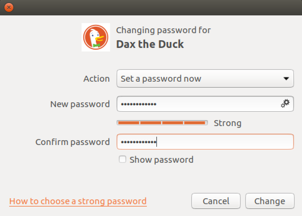 Screenshot showing setting a password on Linux