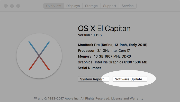 Screenshot of software update button on macOS.