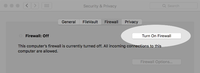 Screenshot of firewall button on macOS.